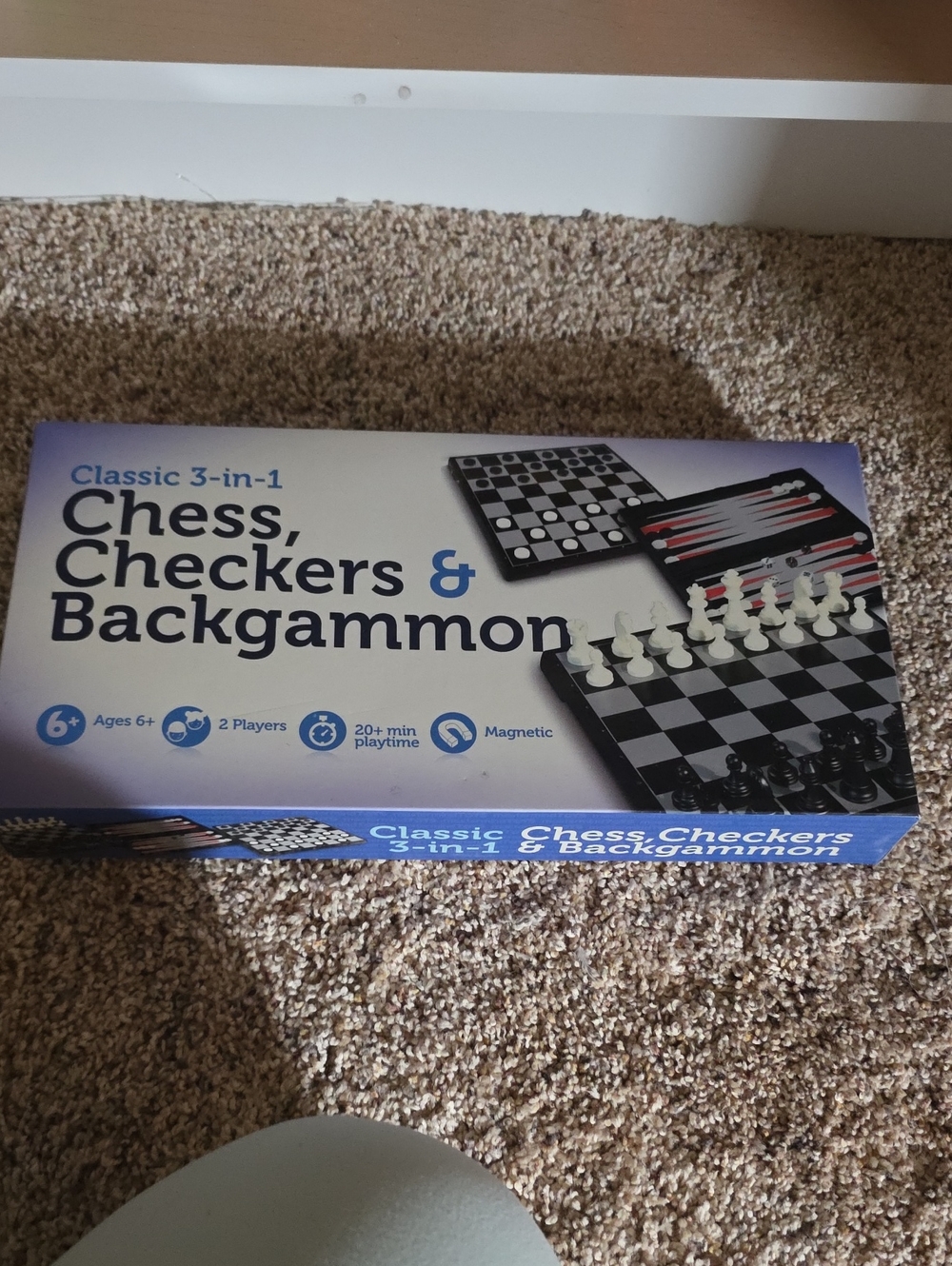 Classic 3-in-1 Chess, Checkers & Backgammon Game - Blue